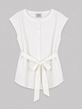 St Johns Bay Womens Eyelet Blouse Large Coquette Coastal Euro Summer White